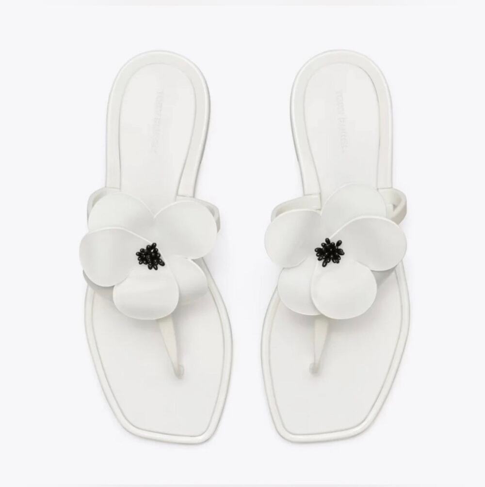 Tory Burch White Flower Jelly Thong Sandals Size 10